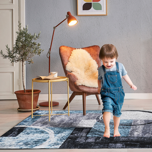 Large Blue Area Rug, Geometric Carpet Living Room Bedroom, 160x230cm