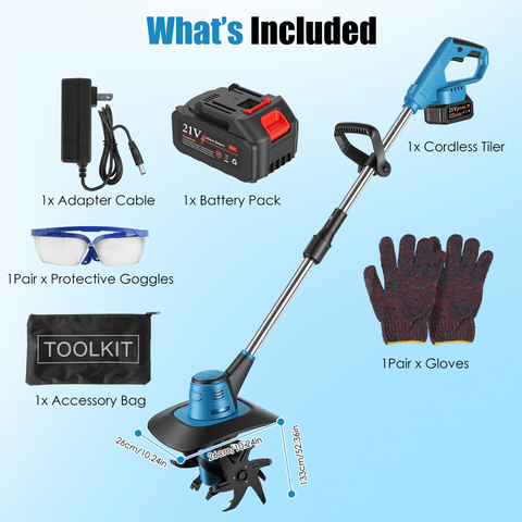 Cordless Tiller Cultivator,800W Electric Cordless Tiller Cultivator, 21V Battery Powered Soil Tiller with 6.69" Depth 8.66" Width, Handheld Garden Cultivator  for Garden Yard Planting