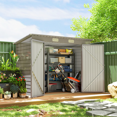 Outsunny 8 x 4FT Metal Garden Storage Shed with Double Doors, Light Grey