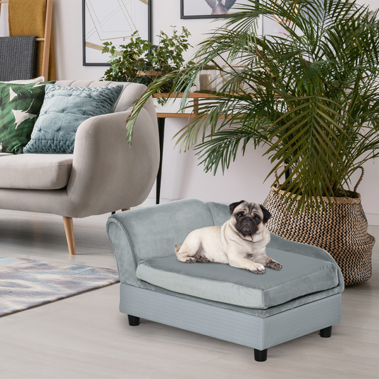 PawHut Pet Sofa Dog Chair Cat Couch w/ Storage, Cushion - Light Blue