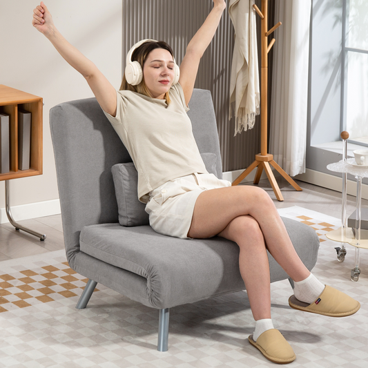 2-in-1 Folding Sofa Bed with 5-level Adjustable Backrest, Grey