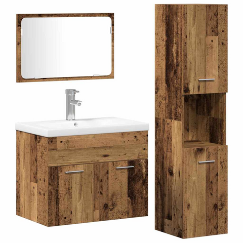 Bathroom Furniture Set with Shelf 4 pcs Brown Engineered Wood