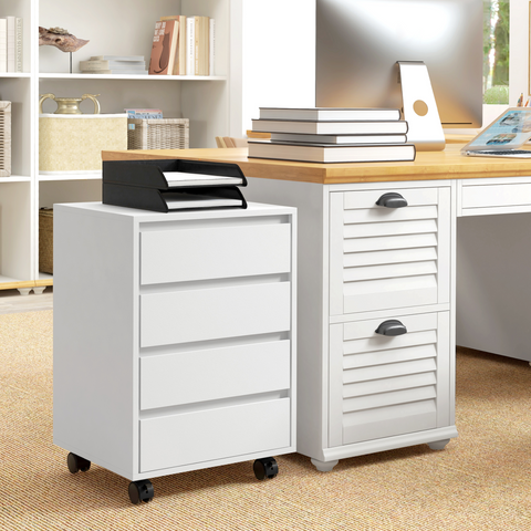 Versatile White Mobile Filing Cabinet with Lockable Wheels & Four Drawers