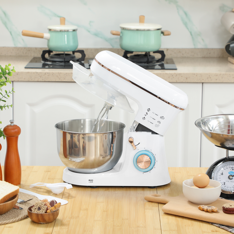 Electric Stand Mixer, 5L Food Mixer with Dough Hook, Whisk, White