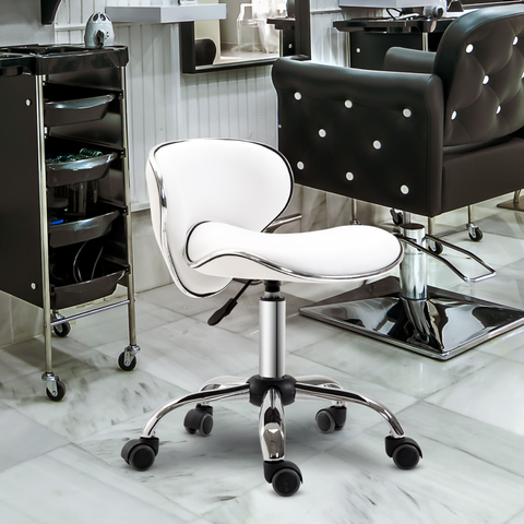 Office Chair Beauty Salon Rolling Technician Stool Chair Low Back White HOMCOM