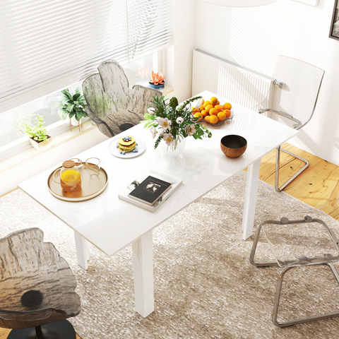 Extendable Dining Table, Seats 4-6 People, High Gloss White
