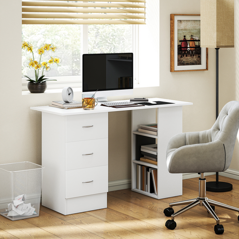 120cm Computer Desk PC Table Workstation w/ 3 Shelf & Drawers White