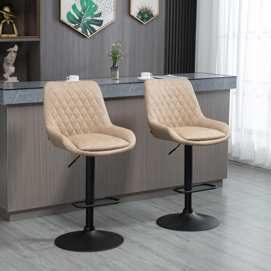 Bar Stools Set of 2, Adjustable Bar Chairs 360° Swivel for Kitchen Khaki
