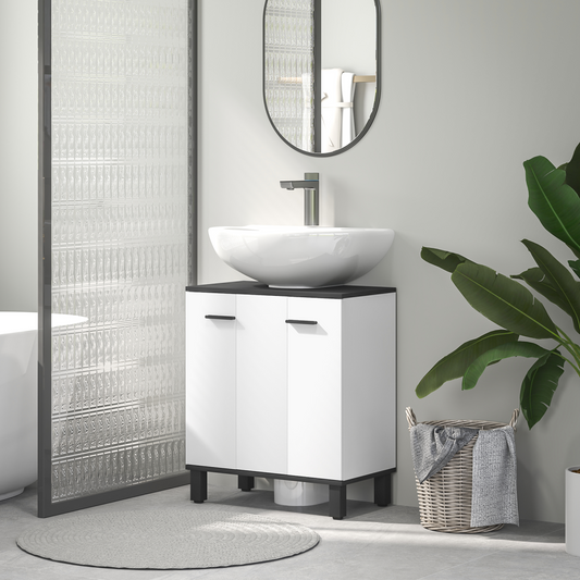 Bathroom Under Sink Cabinet with Adjustable Shelf High Gloss White