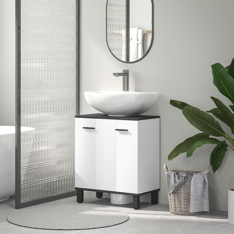 Bathroom Under Sink Cabinet with Adjustable Shelf High Gloss White