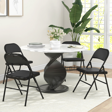 4 Pack Padded Folding Chairs with Cushioned Seat and Metal Frame Black