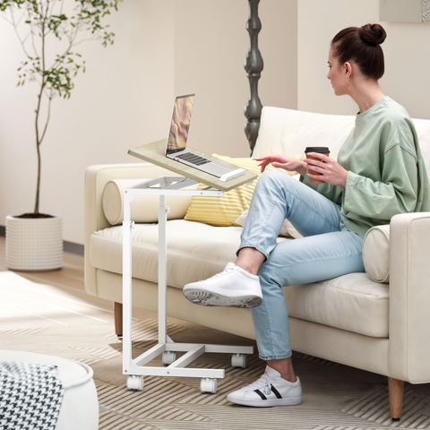 C-Shaped Sofa Side Table, Height Adjustable Overbed Table, Oak