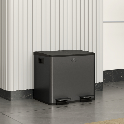 2 x 15L Dual Kitchen Bin Pedal Bin for Recycling and Waste, Black