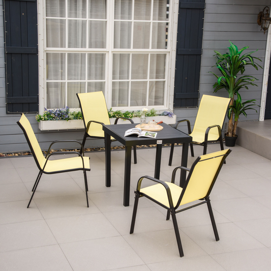 Set of 4 Garden Dining Chair Set Outdoor with High Back Armrest Beige Outsunny