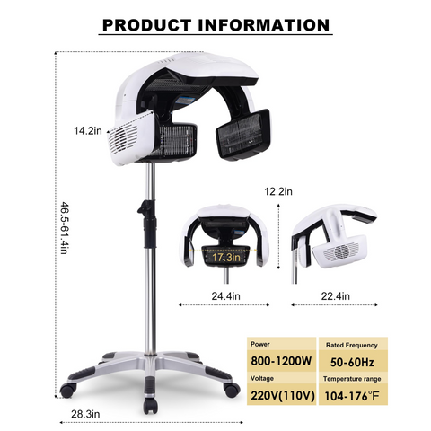 Professional Hair Color Processor – Standing 5-Zone Hair Dryer with Adjustable Temperature & Timer, Speeds Up Dyeing, Perms & Oil Treatments – Salon Treatments Machine