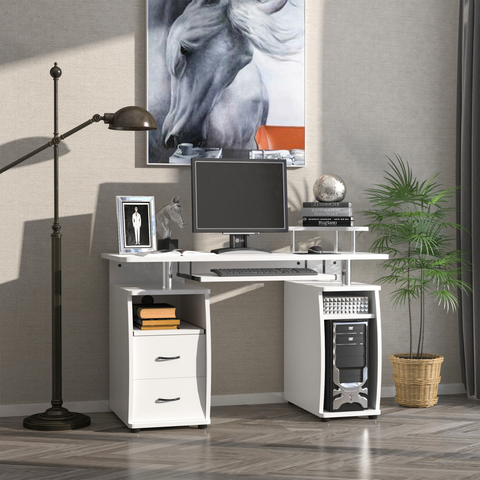 Computer Office Desk Table Workstation w/  Keyboard Tray, Drawer, White