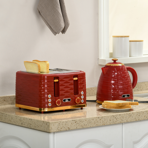 Kettle and Toaster Set 1.7L Rapid Boil Kettle & 4 Slice Toaster Red
