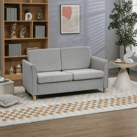 Double Seat Sofa Linen Upholstery Loveseat Couch w/ Armrests, Light Grey