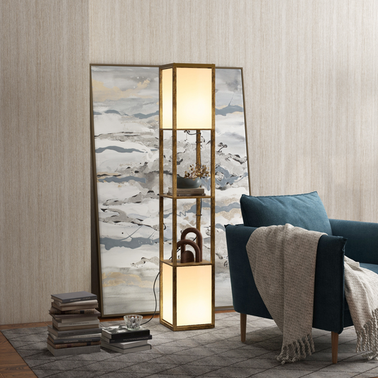 Shelf Floor Lamp with Dual Light, for Living Room, Bedroom, Brown