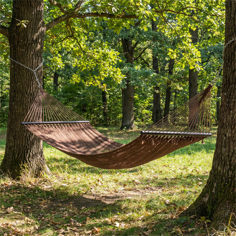 2-Person Polyester Caribbean Hammock with Hardwood Spreader Bars, 600lbs Weight Capacity Double Hammock for Patio Garden-Brown