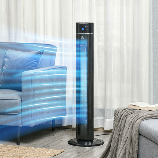 Tower Fan Cooling 3 Speed, 8h Timer, Oscillating, LED Panel, Black w/ RC