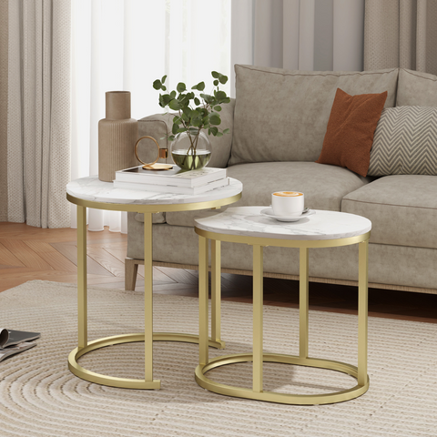 Elegant Marble-Effect Side Table Set - Versatile Accent Tables