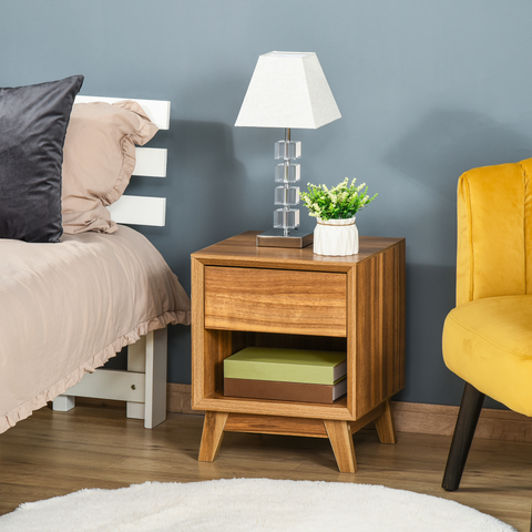 Bedside Table Storage Organizer Side Table  Drawer and Shelf Bedroom