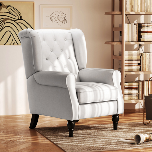 Accent Armchair Home Furniture Retro Tufted Club Wood Fabric Cream White