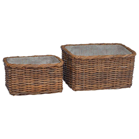 Firewood Basket 2 pcs Brown Lacak Rattan
