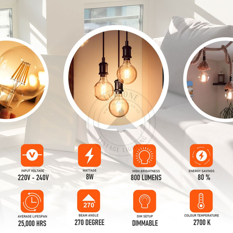 2 Pack E27 LED Edison Dimmable Vintage Amber Glass Warm white 2700K Light Bulbs