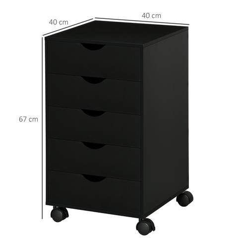 Mobile Vertical Filing Cabinet with 5 Drawers for Home Office, Black