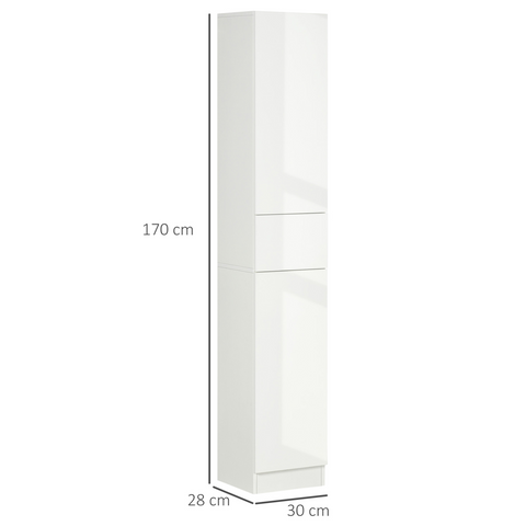 kleankin High Gloss Tall Bathroom Cabinet with Adjustable Shelves White