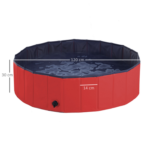 Pet Paddling Pool Cat Dog Indoor/ Outdoor Foldable 120cm Diameter Red Pawhut