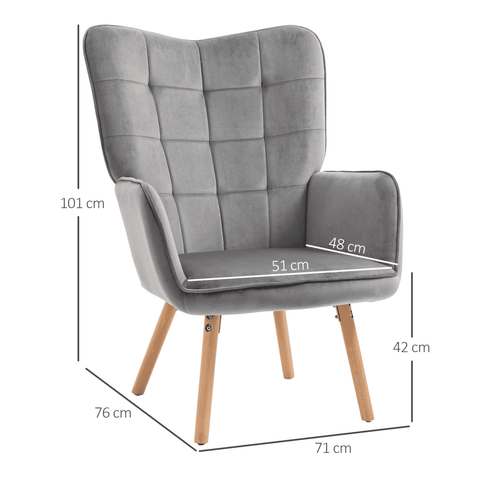Modern Accent Chair Velvet-Touch Tufted Wingback Armchair Grey