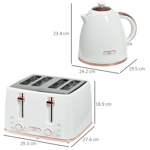 1.7L Kettle and Toaster Set with Defrost, Reheat and Crumb Tray, White
