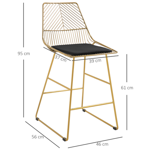 Modern Counter Height Bar Stools Set of 2 pcs Wire Metal Barstools for Kitchen