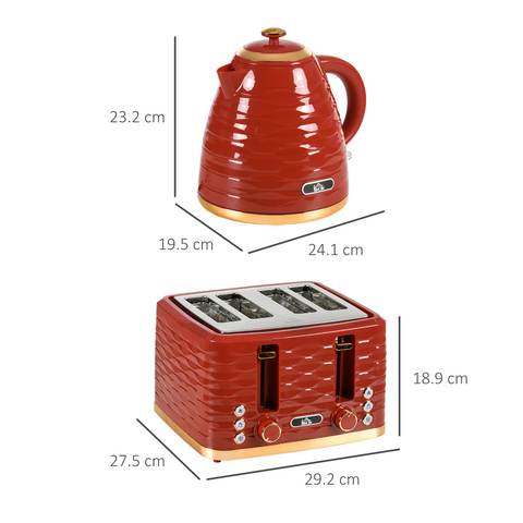 Kettle and Toaster Set 1.7L Rapid Boil Kettle & 4 Slice Toaster Red
