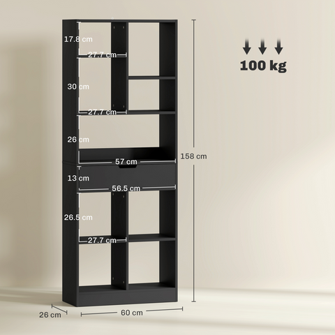 Freestanding Bookcase Display Shelf with Drawer for Home Office