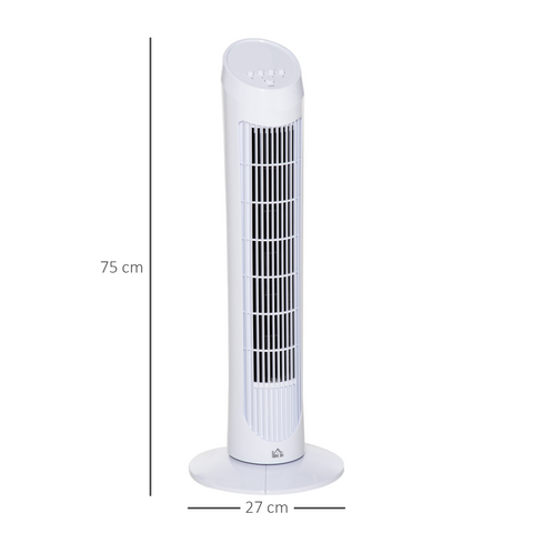 30" Tower Fan Noise Reduction Wind 3-Level Cool ABS Indoor White