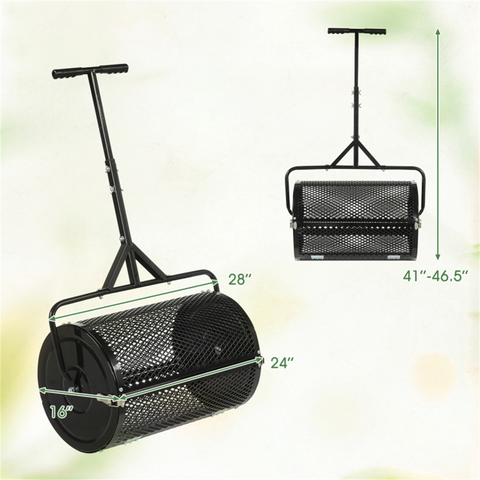 24" Lawn Topdressing Spreader with 0.75"×0.5" Mesh, Compost Spreader for Soil Sand Fertilizer Black