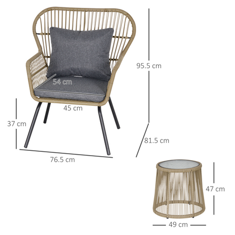 3 PCS Webbed PE Rattan Outdoor Patio Set Cushions Steel Frame Brown Outsunny