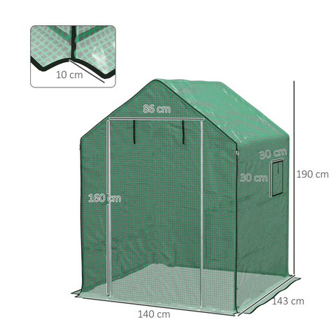 Walk-in Greenhouse Cover Replacement with Door and Mesh Windows, Green