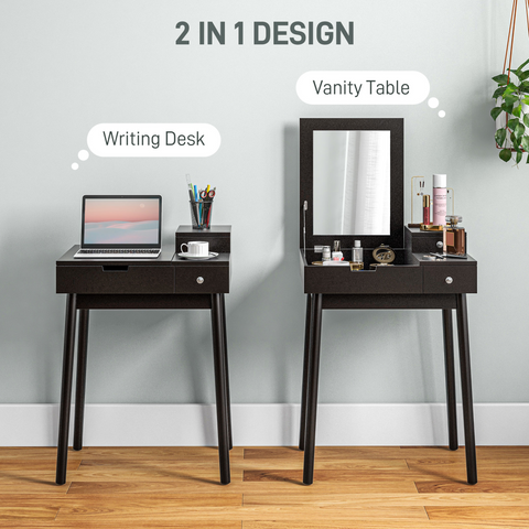 Dressing Table Vanity Desk Flip-up Mirror 2 Drawers, Black