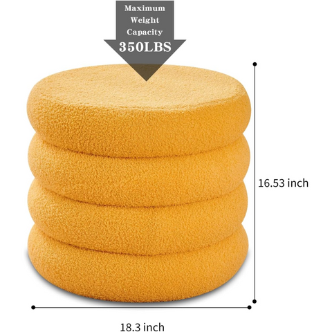 Round Storage Ottoman, Modern Sherpa Footstool, Teddy Vanity Stool with Flip-Top Tray, Makeup Chair for Home Decor, Upholstered Footrest for Living Room & Bedroom (Yellow)