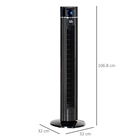 Tower Fan Cooling 3 Speed, 8h Timer, Oscillating, LED Panel, Black w/ RC