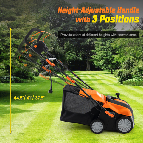 Corded Electric Lawn Dethatcher with 16-Inch Cutting Width, Wear-Resistant Wheels & Large Removable Grass Bag for Home Lawn - Orange