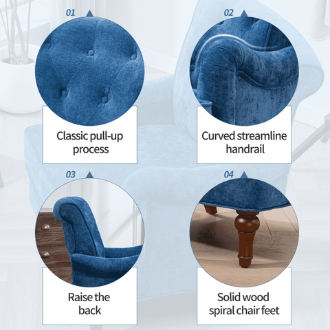 Accent Chair With Comfy Chenille Club Fabric,Comfy Upholstered Living Room Arm Chair,Springs Cushions & Retro Wooden Legs,Fabric Sofa Chair Reading Chair for Bedroom Office,Holds 300lbs(Blue)