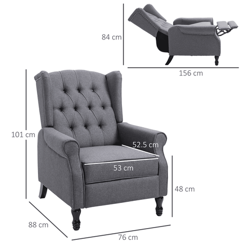 Recliner Armchair for Living Room Fabric Reclining Chair w/ Footrest Light Grey