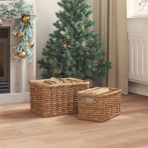 Firewood Basket 2 pcs Brown Lacak Rattan