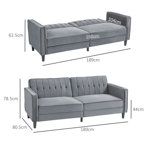 Convertible Sofa Futon Velvet-Touch Tufted Couch Sofa Bed Dark Grey